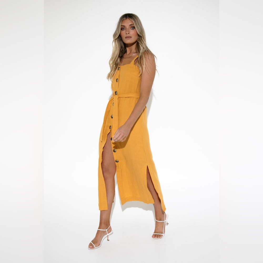 Yellow Buttoned Spaghetti Strap Sundress